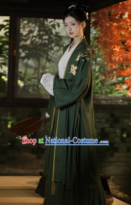 China Traditional Hanfu Embroidered Green Cape Blouse and Skirt Ancient Young Woman Dresses Song Dynasty Female Costumes Complete Set