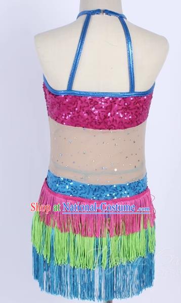 Girls Sequin Tassel Colorful Latin Jazz Dance Dress Performance Costume Stage Costume