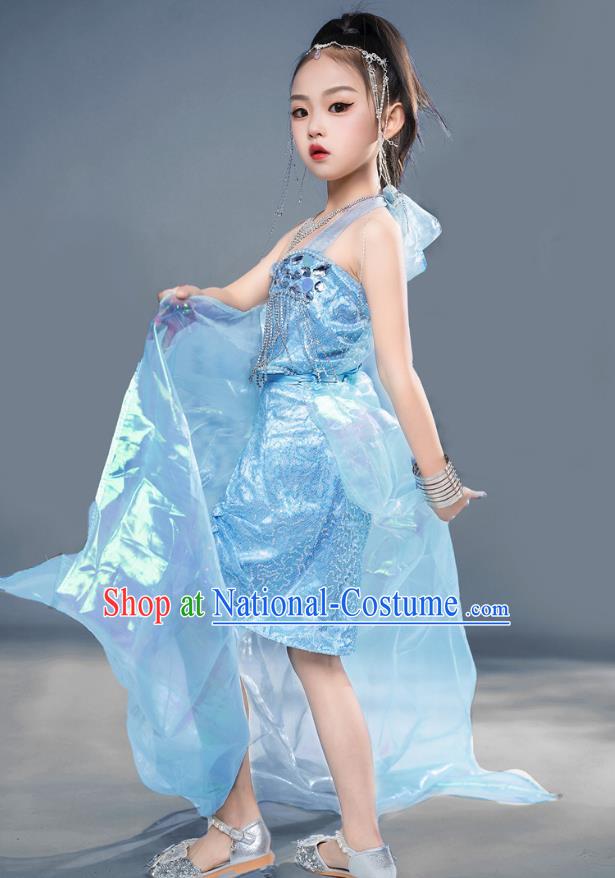 Girls Catwalk Dress Mermaid Princess Dress Flash Diamond Tassel Children Costume