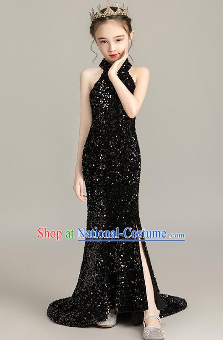 Girls Evening Dress Temperament Slim Mermaid Skirt Sequin Trailing Dress Children Host Model Catwalk Costumes