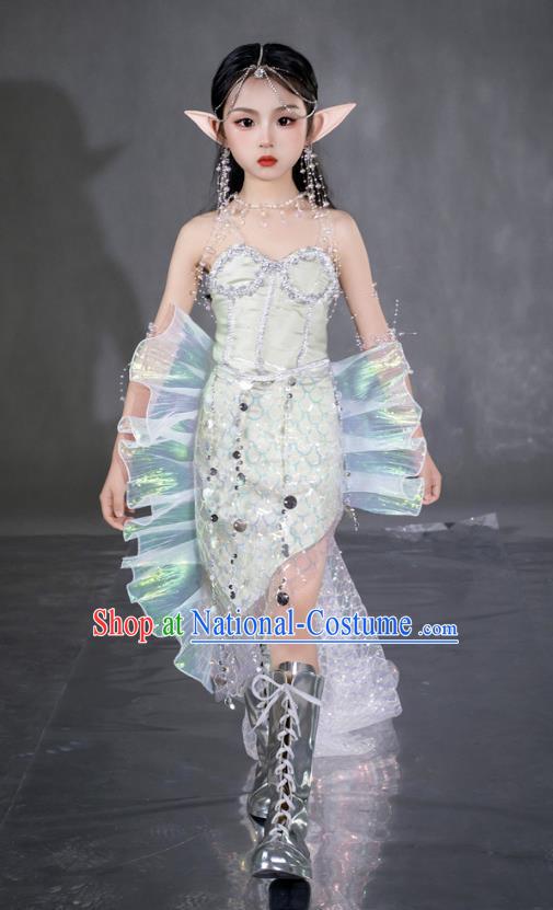 Mermaid Ji Sequined Mermaid Dress Girls Dress COS Mermaid Costume Children Ocean Wind Catwalk Costume Mermaid