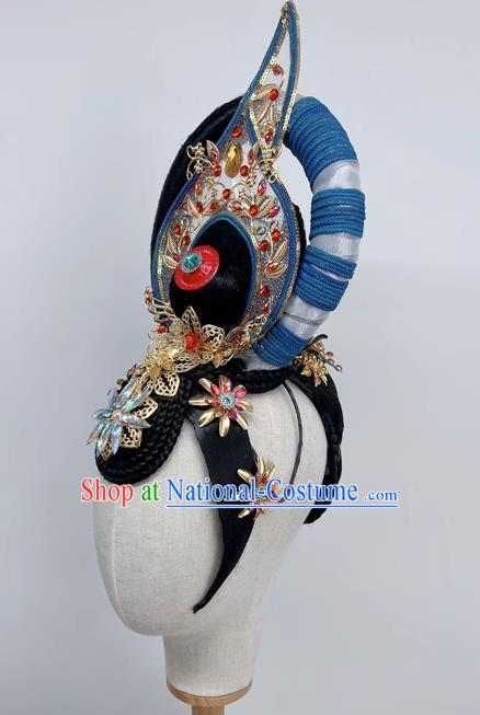 Classical Dunhuang Dance Headgear Brahmaland Ancient Style Flying Hair Bun Performing Wig Headgear Ancient Costume Modeling Hair Bag Hair Accessories