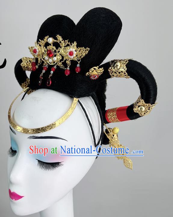 Chinese Classical Dance Han And Tang Style Noble Concubine Atmospheric Dance Performance Gold Hairpin Red Rope Wig Hair Bun Hair Accessories