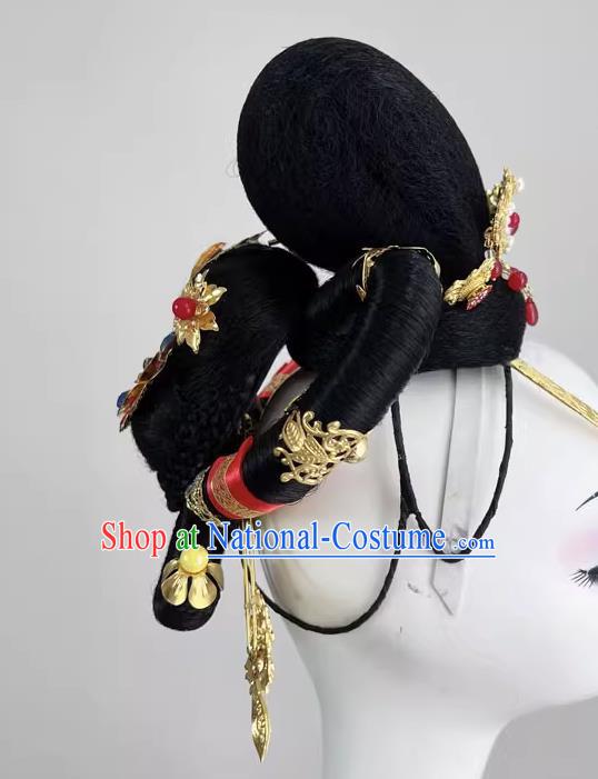 Chinese Classical Dance Han And Tang Style Noble Concubine Atmospheric Dance Performance Gold Hairpin Red Rope Wig Hair Bun Hair Accessories