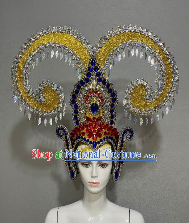 Horn Prologue Performance Show Feather Headdress Dance Team Samba Costumes Carnival Halloween