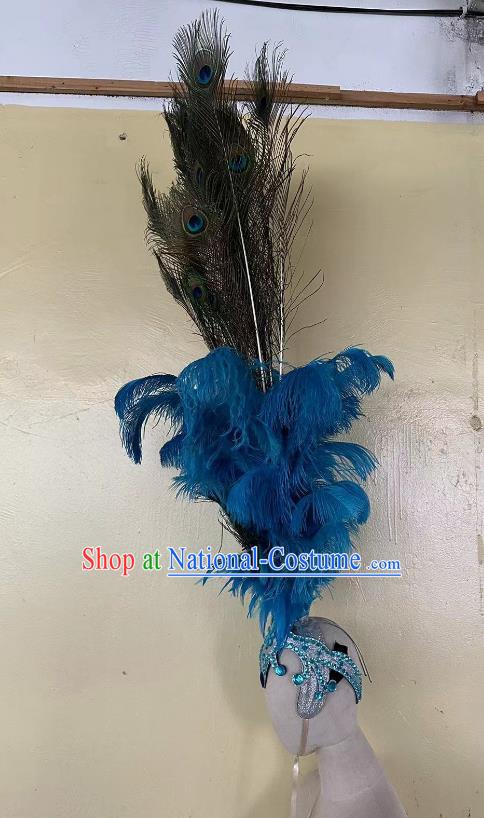 Blue Peacock Headdress Opening Dance Show Performance Feather Headdress Dance Team Samba Costumes Carnival Halloween