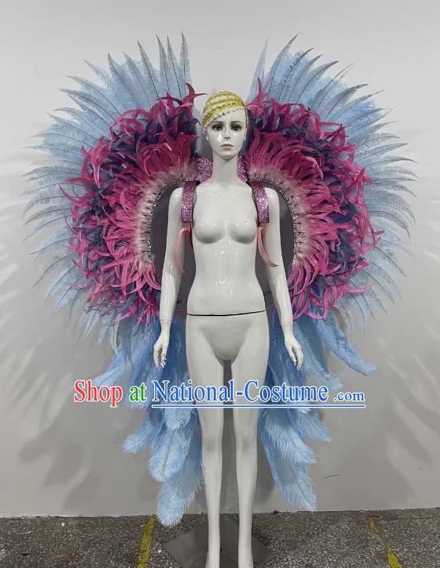 Blue Wings Prologue Show Performance Feather Headdress Dance Team Samba Costumes Carnival Halloween