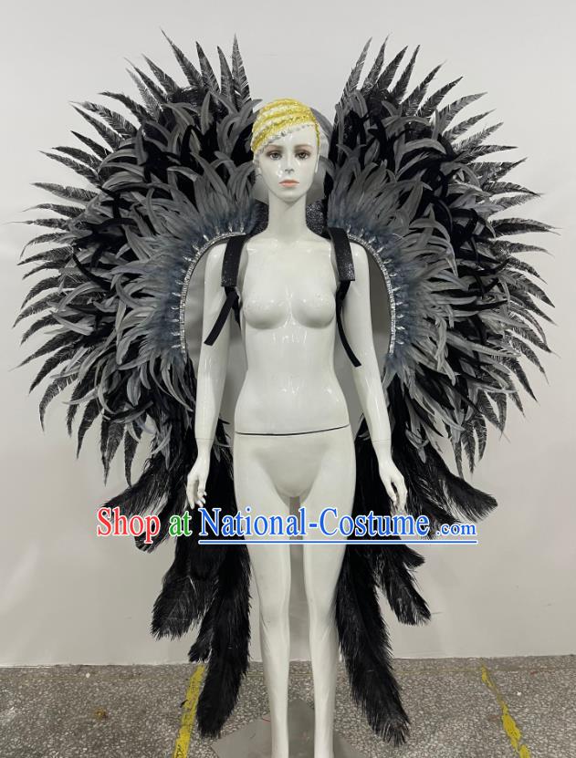 Black Wings Prologue Show Performance Feather Headdress Dance Team Samba Costumes Carnival Halloween