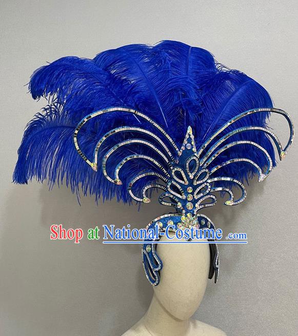 Luxurious Blue Opening Dance Show Feather Headdress Dance Team Samba Costumes Carnival Halloween