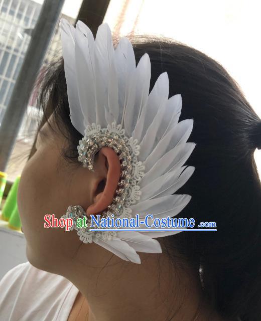 White Angel Wings Earrings Opening Dance Show Performance Feather Headdress Earrings Samba Costumes Carnival Halloween