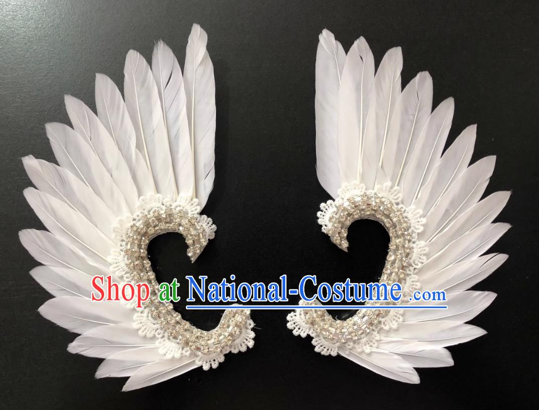 White Angel Wings Earrings Opening Dance Show Performance Feather Headdress Earrings Samba Costumes Carnival Halloween