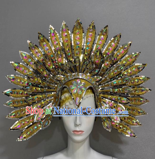 Golden Peacock Opening Dance Show Feather Headdress Dance Team Samba Costumes Carnival Halloween