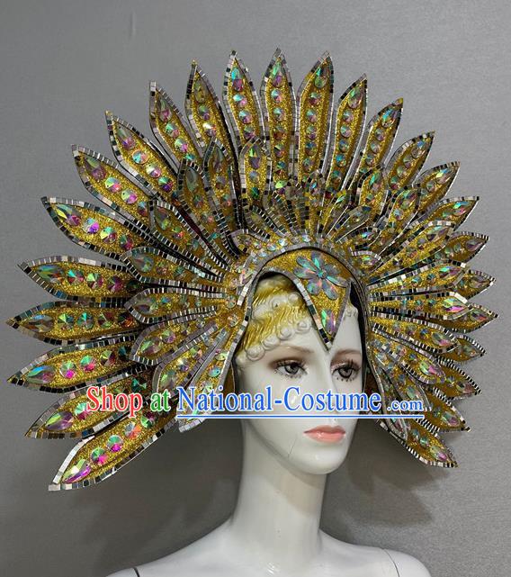 Golden Peacock Opening Dance Show Feather Headdress Dance Team Samba Costumes Carnival Halloween