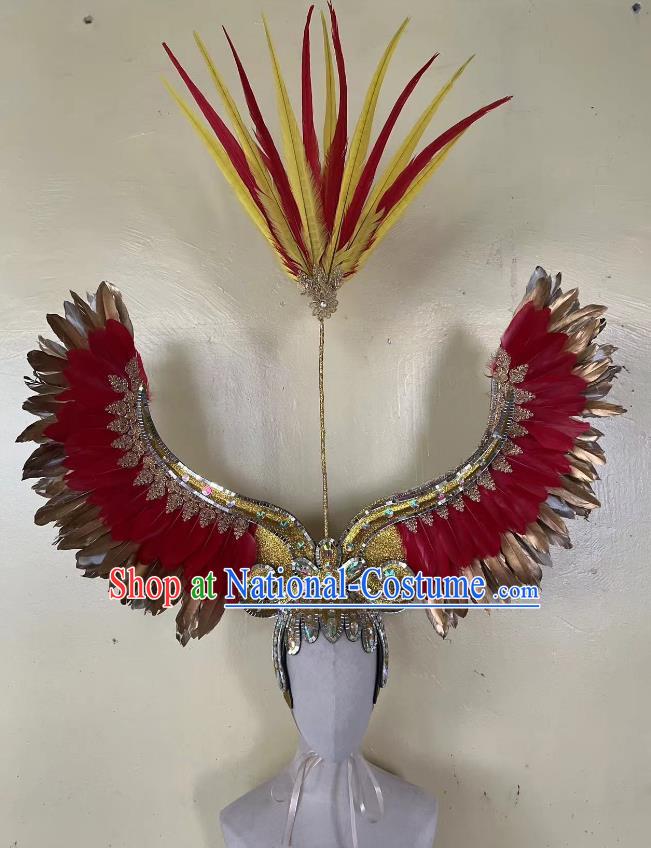 Red Angel Wings Prologue Show Performance Feather Headdress Dance Team Samba Costumes Carnival Halloween