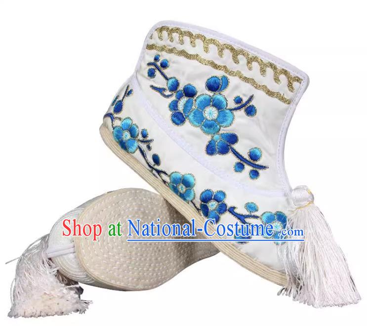 Blue Embroidered Melaleuca Bottom Flat Plum Blossom Fast Boots Color Fast Huadan Wudan Embroidered Shoes Handmade Shoes Chinese Style Ancient Costume Shoes Opera