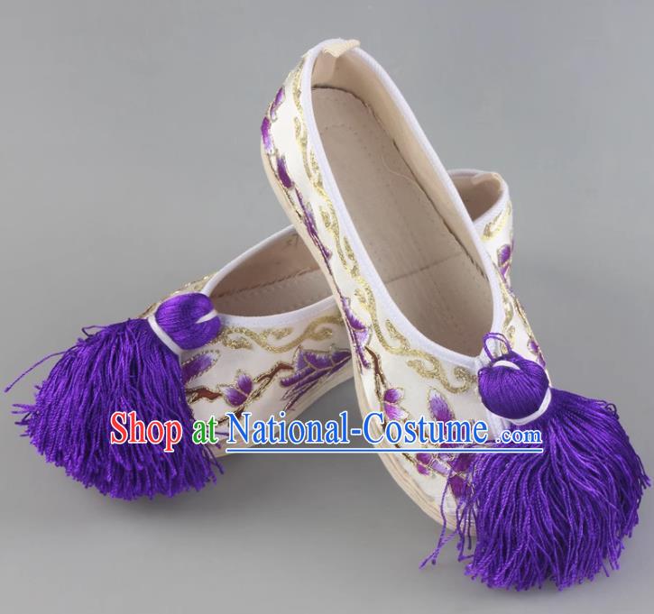 Melaleuca Bottom Magnolia Flower Flat Embroidered Shoes Traditional Handmade Shoes Cloth Sole Opera Classical Dance Chinese Style Ancient Costume