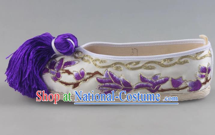 Melaleuca Bottom Magnolia Flower Flat Embroidered Shoes Traditional Handmade Shoes Cloth Sole Opera Classical Dance Chinese Style Ancient Costume