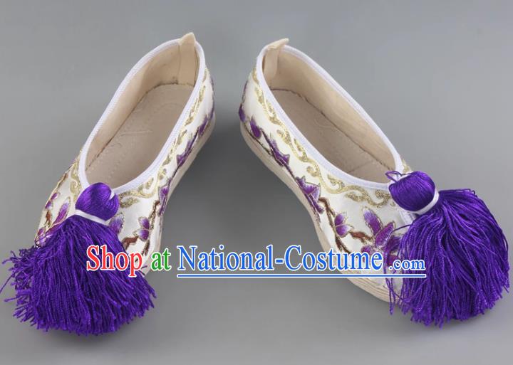 Melaleuca Bottom Magnolia Flower Flat Embroidered Shoes Traditional Handmade Shoes Cloth Sole Opera Classical Dance Chinese Style Ancient Costume