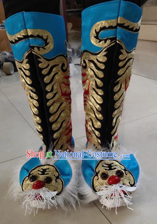 Lake Blue Tiger Head Boots Wusheng Boots Opera Shoes Melaleuca Soles