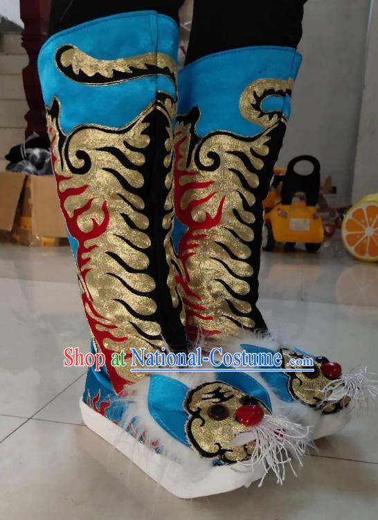 Lake Blue Tiger Head Boots Wusheng Boots Opera Shoes Melaleuca Soles