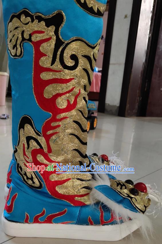 Lake Blue Tiger Head Boots Wusheng Boots Opera Shoes Melaleuca Soles