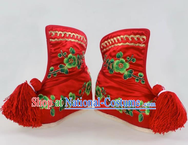 Thousand Layer Bottom Inner Heightened Plum Blossom Embroidered Fast Boots Opera Wudan Cloth Bottom Color Shoes Dance Shoe Dance Performance