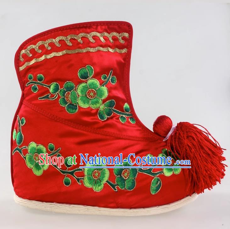 Thousand Layer Bottom Inner Heightened Plum Blossom Embroidered Fast Boots Opera Wudan Cloth Bottom Color Shoes Dance Shoe Dance Performance