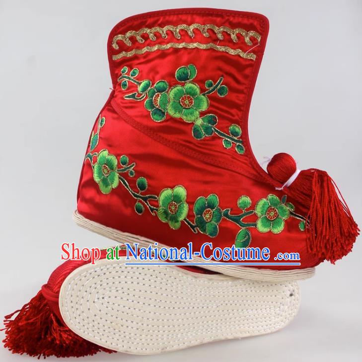 Thousand Layer Bottom Inner Heightened Plum Blossom Embroidered Fast Boots Opera Wudan Cloth Bottom Color Shoes Dance Shoe Dance Performance