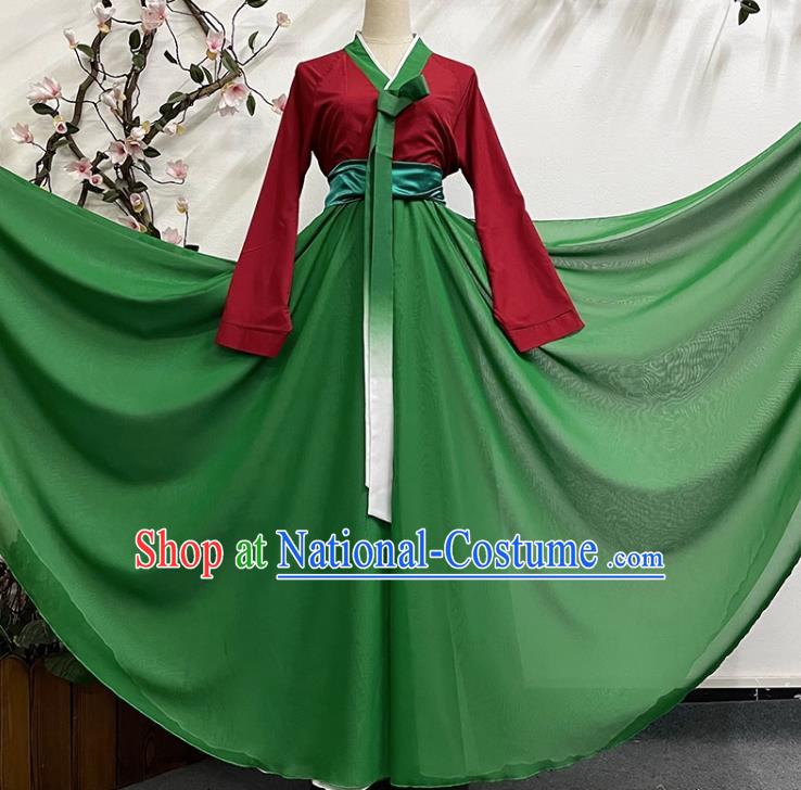 Red and Green Korean Dance Praying for Style Group Dance Big Skirt Students Stage National Performance Costumes