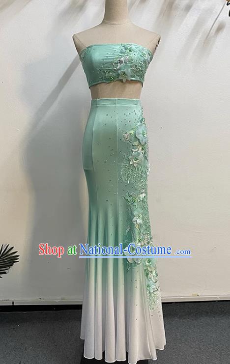 Light Green Dai Dance Performance Costumes Custom Made Self Cultivation Fishtail Swing Peacock Dance Art Test Practice Stage Performance Costumes