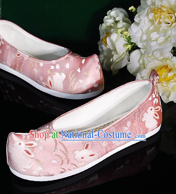 Hanfu Shoes Ancient Style Flat Heel Round Toe Soft Sole Shoes Ming Dynasty Horse Face Ancient Costume Women Cloth Shoes Pink