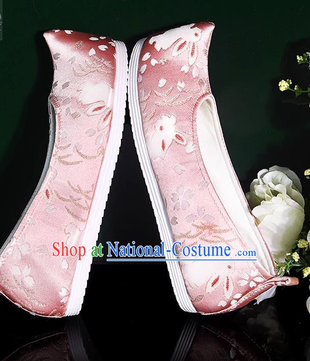 Hanfu Shoes Ancient Style Flat Heel Round Toe Soft Sole Shoes Ming Dynasty Horse Face Ancient Costume Women Cloth Shoes Pink