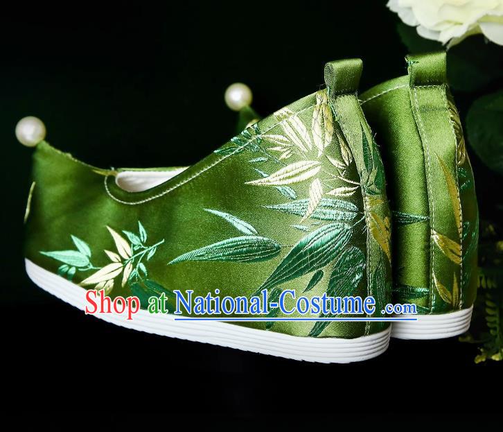 Head Turned Hanfu Shoes Brocade Green Ancient Cloth Shoes