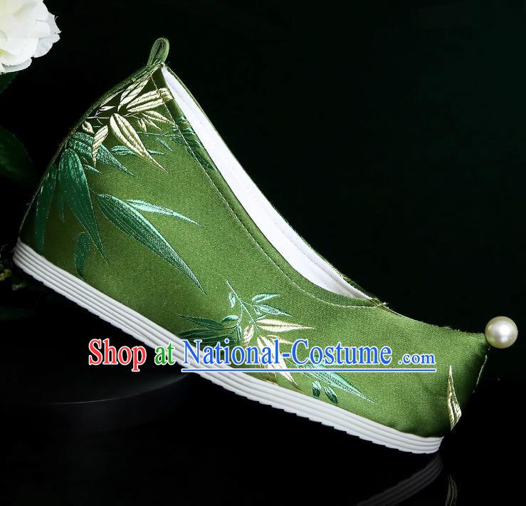 Head Turned Hanfu Shoes Brocade Green Ancient Cloth Shoes