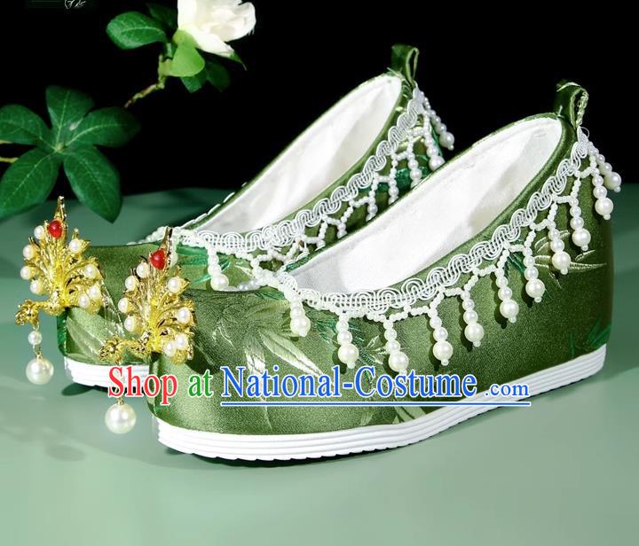 Head Turned Hanfu Shoes Brocade Green Ancient Cloth Shoes