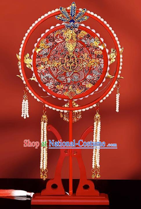 Red Wedding Fan Group Fan Wedding Bride Handmade Hi Fan Xiuhe Dress Wedding Chinese Style Married