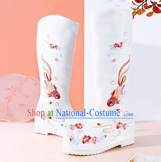 White Hanfu Boots Women Summer Heightened Embroidered Boots Women Boots Ancient Costume Boots