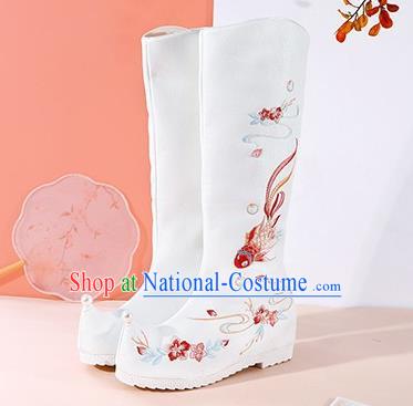 White Hanfu Boots Women Summer Heightened Embroidered Boots Women Boots Ancient Costume Boots