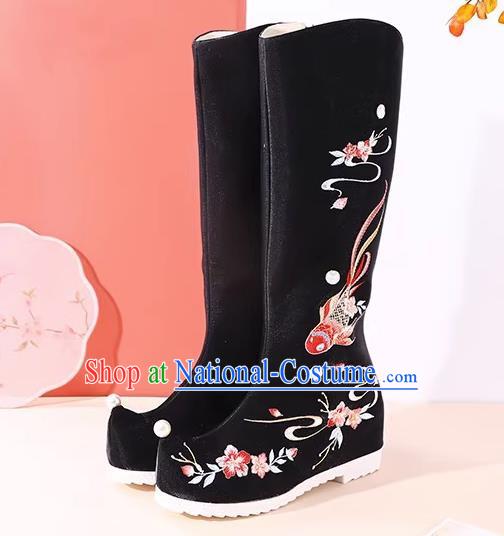 Black Hanfu Boots Women Summer Heightened Embroidered Boots Women Boots Ancient Costume Boots