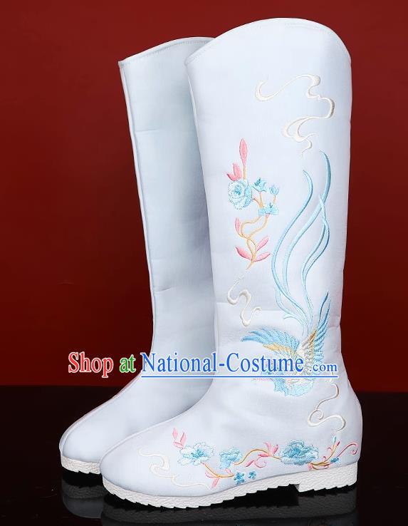 White Hanfu Boots Women Summer Heightened Embroidered Boots Women Boots Ancient Costume Boots