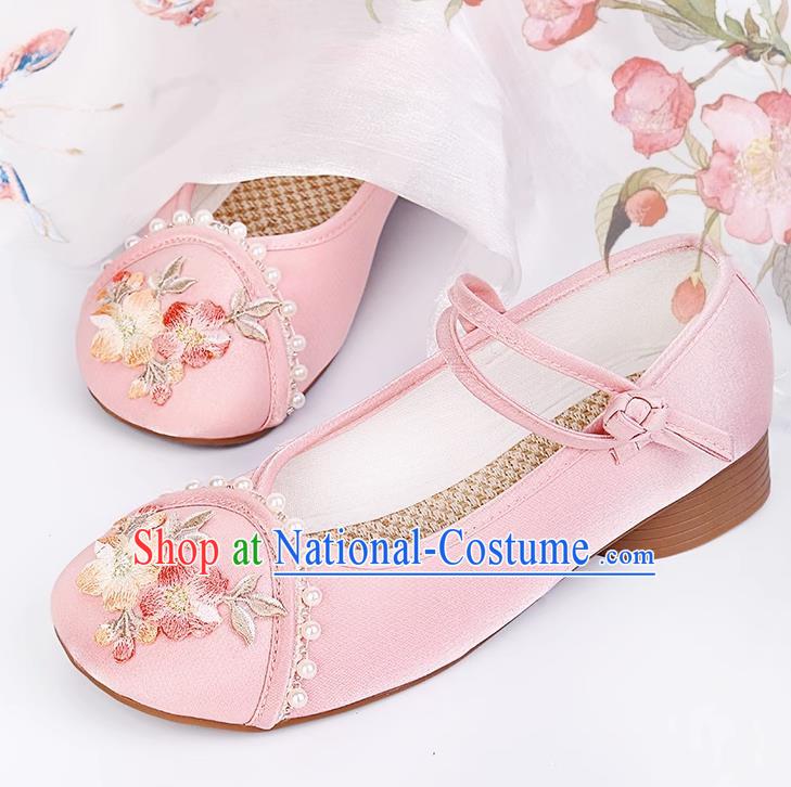 Hanfu Shoes With Pearl Round Toe Embroidery