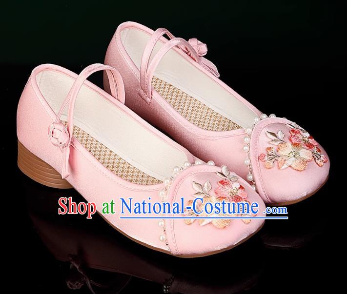 Hanfu Shoes With Pearl Round Toe Embroidery