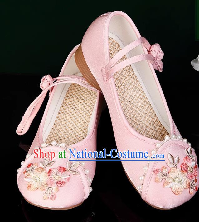 Hanfu Shoes With Pearl Round Toe Embroidery