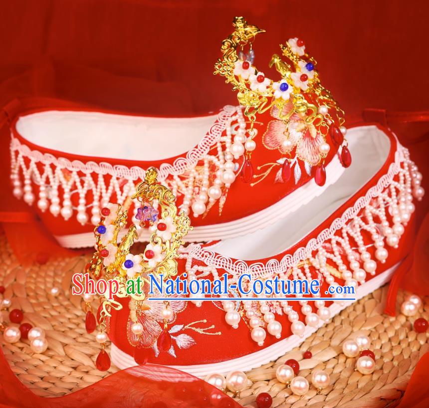 Xiuhe Wedding Shoes Women Embroidered Beaded Pearl Wedding Women Shoes Bridal Shoes