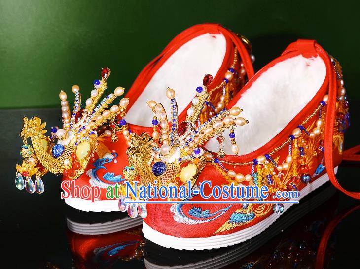 Phoenix Wedding Shoes Heavy Industry Embroidered Shoes Wedding Shoes Women Chinese Style