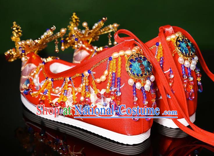 Phoenix Wedding Shoes Heavy Industry Embroidered Shoes Wedding Shoes Women Chinese Style