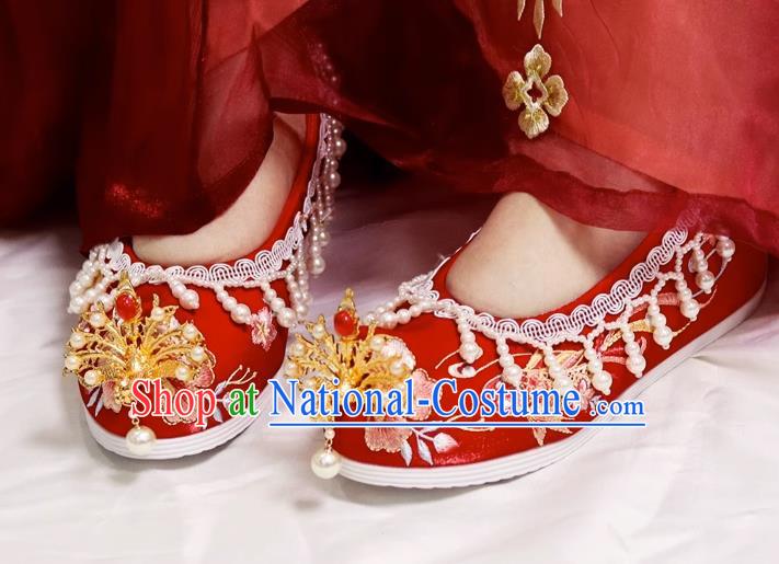 Embroidered Hanfu Wedding Shoes Xiuhe Women Shoes With Raised Head