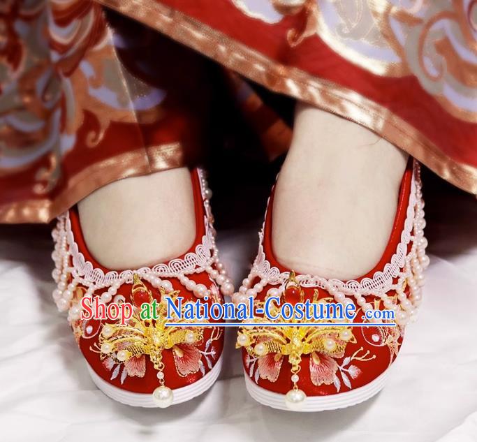 Embroidered Hanfu Wedding Shoes Xiuhe Women Shoes With Raised Head