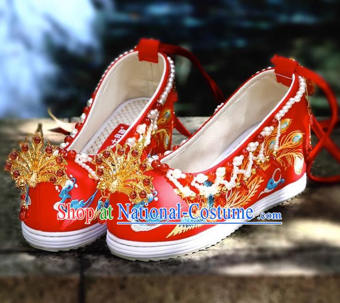 Chinese Wedding Xiuhe Shoes Embroidered Wedding Shoes Female Wedding Bride Hanfu Phoenix