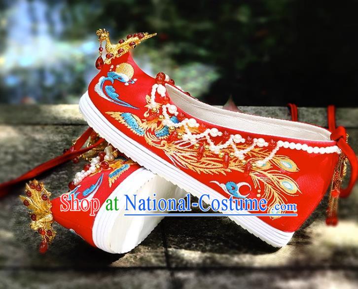 Chinese Wedding Xiuhe Shoes Embroidered Wedding Shoes Female Wedding Bride Hanfu Phoenix